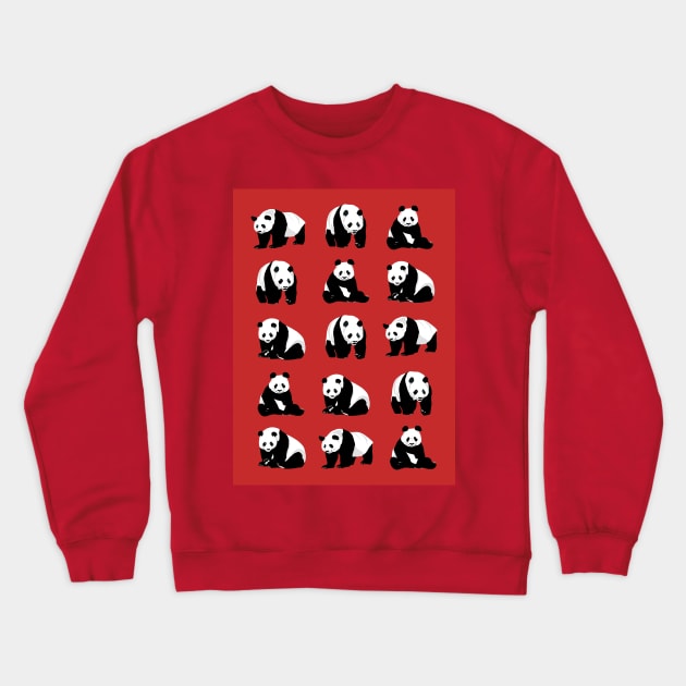 Panda Bear Pattern on Red Crewneck Sweatshirt by OneThreeSix